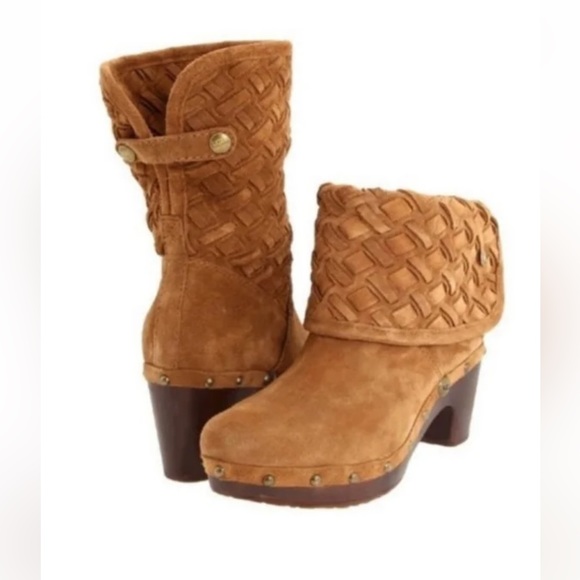 UGG® LYNNEA ARROYO SUEDE WEAVE MID CALF BOOTS. DARK CHESNUT/SIZE: 8 - Picture 11 of 12
